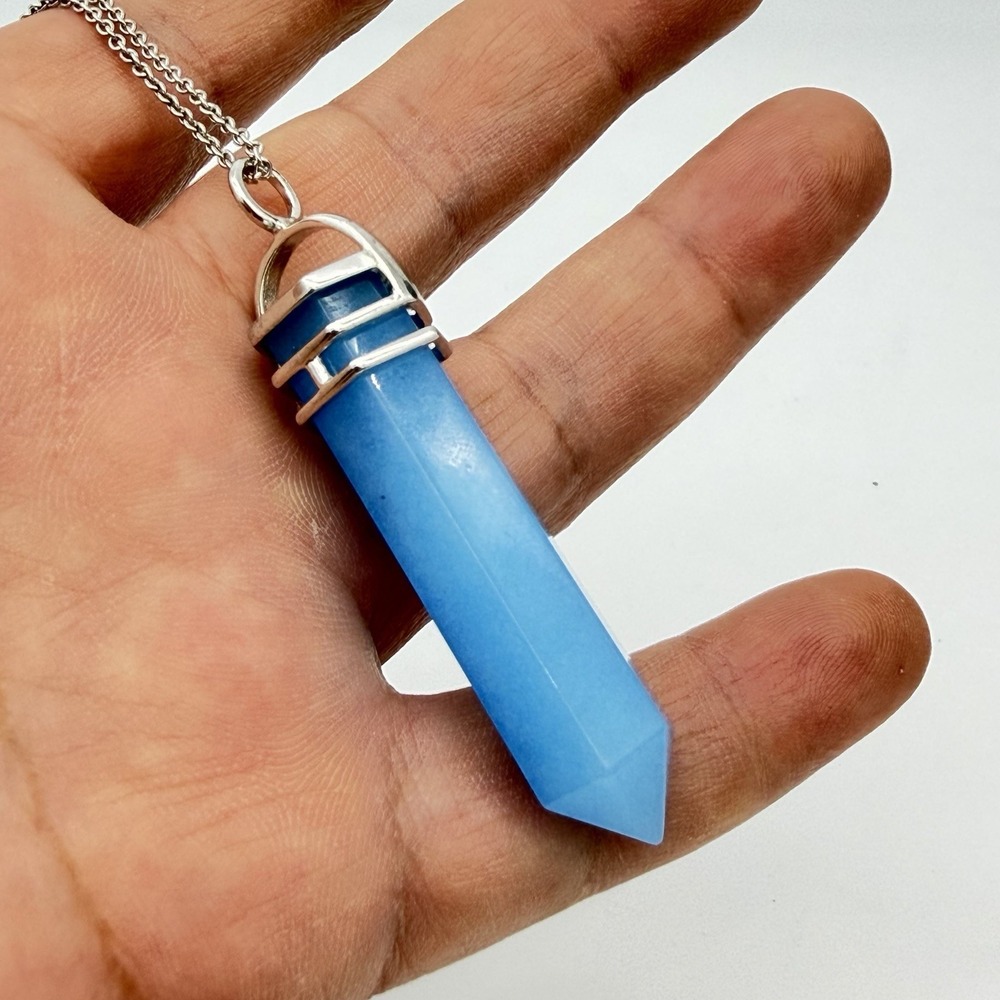 Vtg QVC Sterling Silver NF‎ 925 Blue Jadite Spinel Pendulum Necklace Thailand
